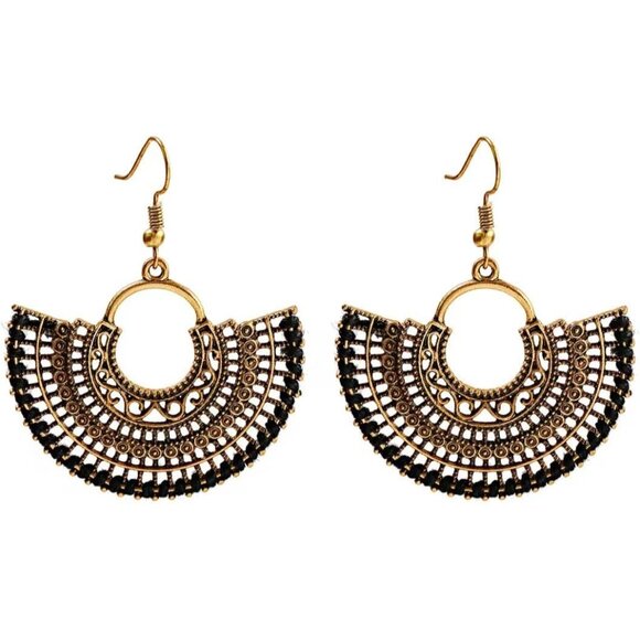 Fan Sector Shaped Braided Boho Dangle Statement Vintage Dainty Earring for Women - Picture 1 of 9